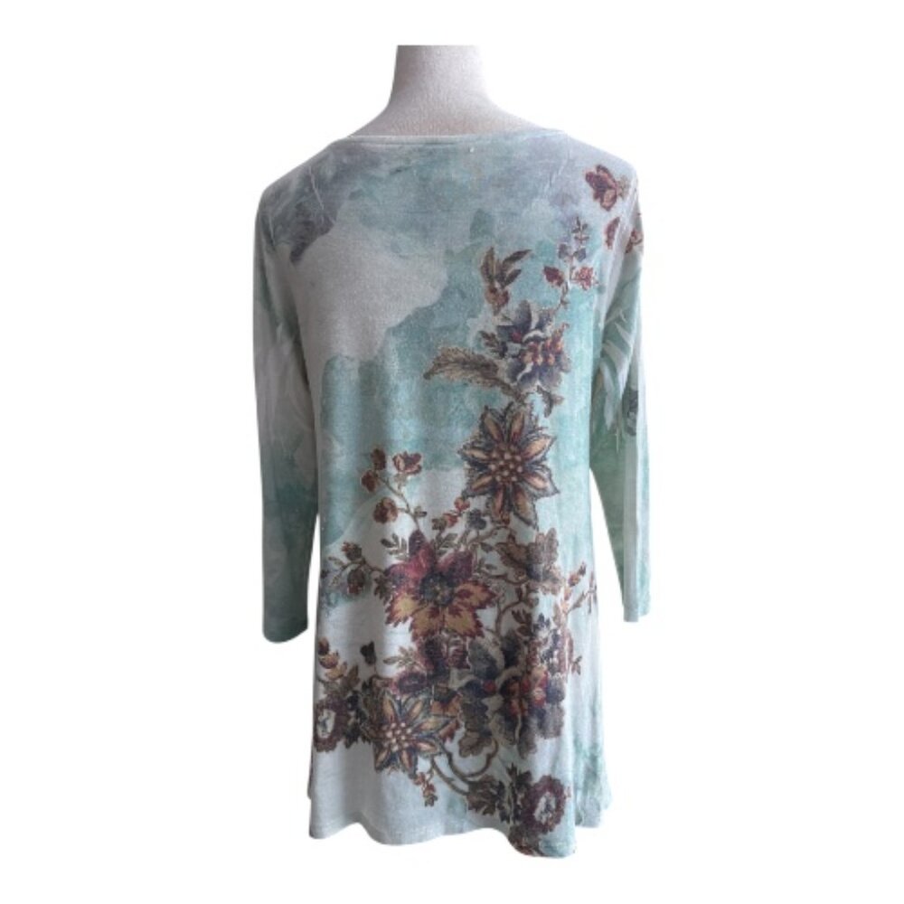 CAL STYLE Abstract Floral Tunic Top M - Boho Artsy Feminine (2462-15) - Picture 3 of 6